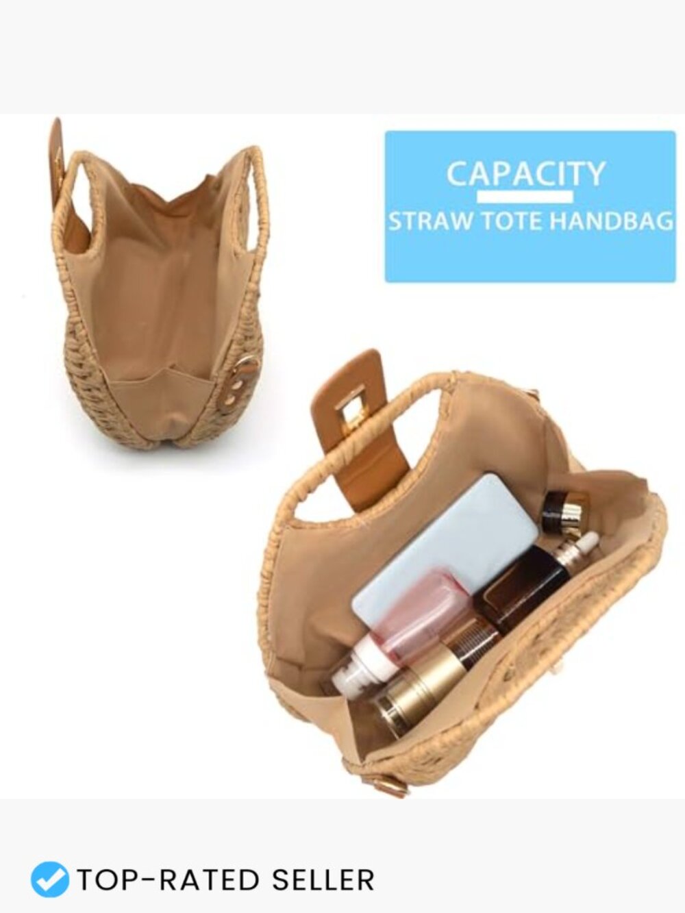 Woven Straw Tote Crossbody Bag Lightweight Handmade Summer Beach Clutch - Picture 6 of 7